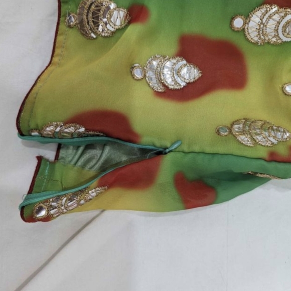 Sangeet / Mehndi green, yellow, red lengha choli - Picture 4 of 9